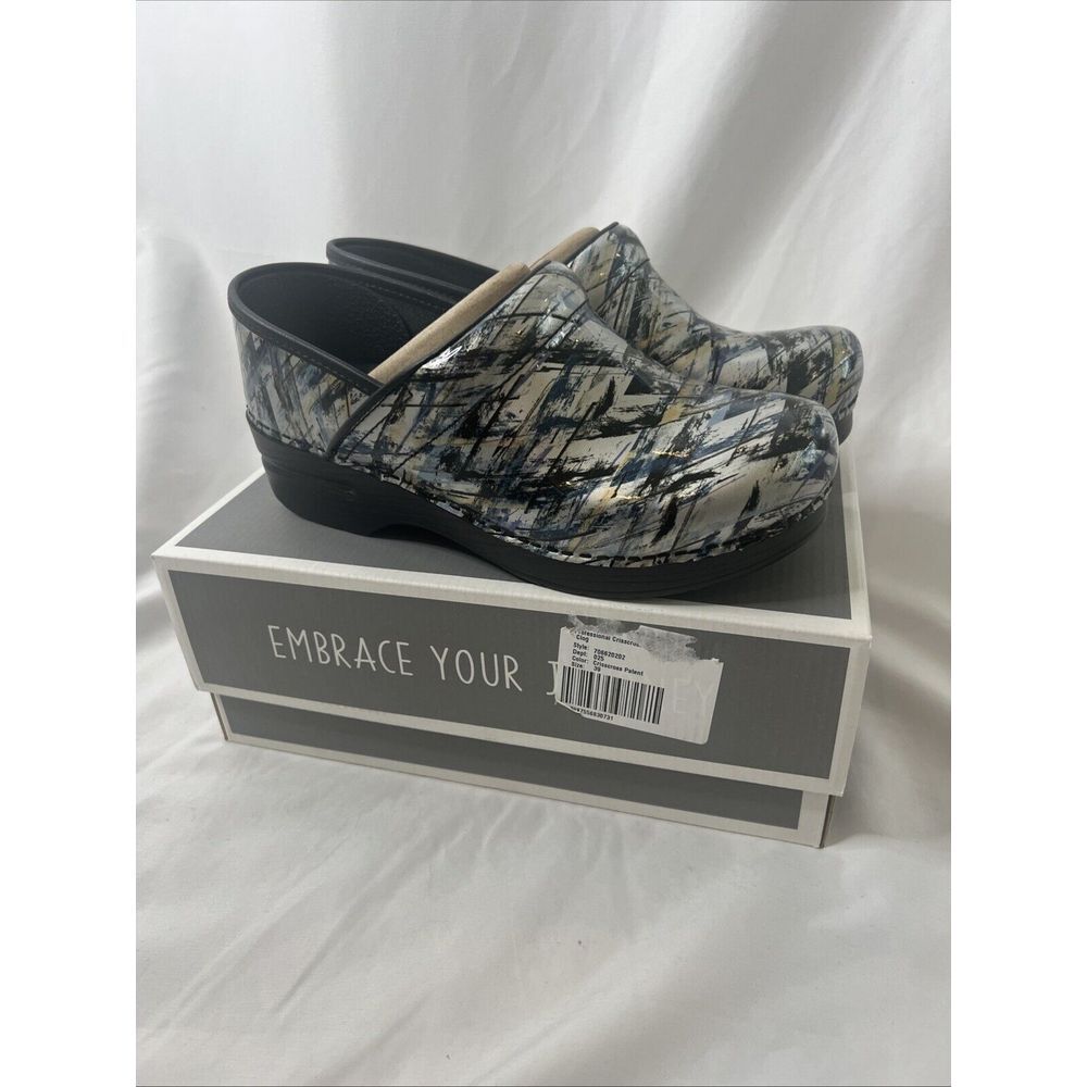Dansko Abstract Print Clogs in Black, Gray, Cream